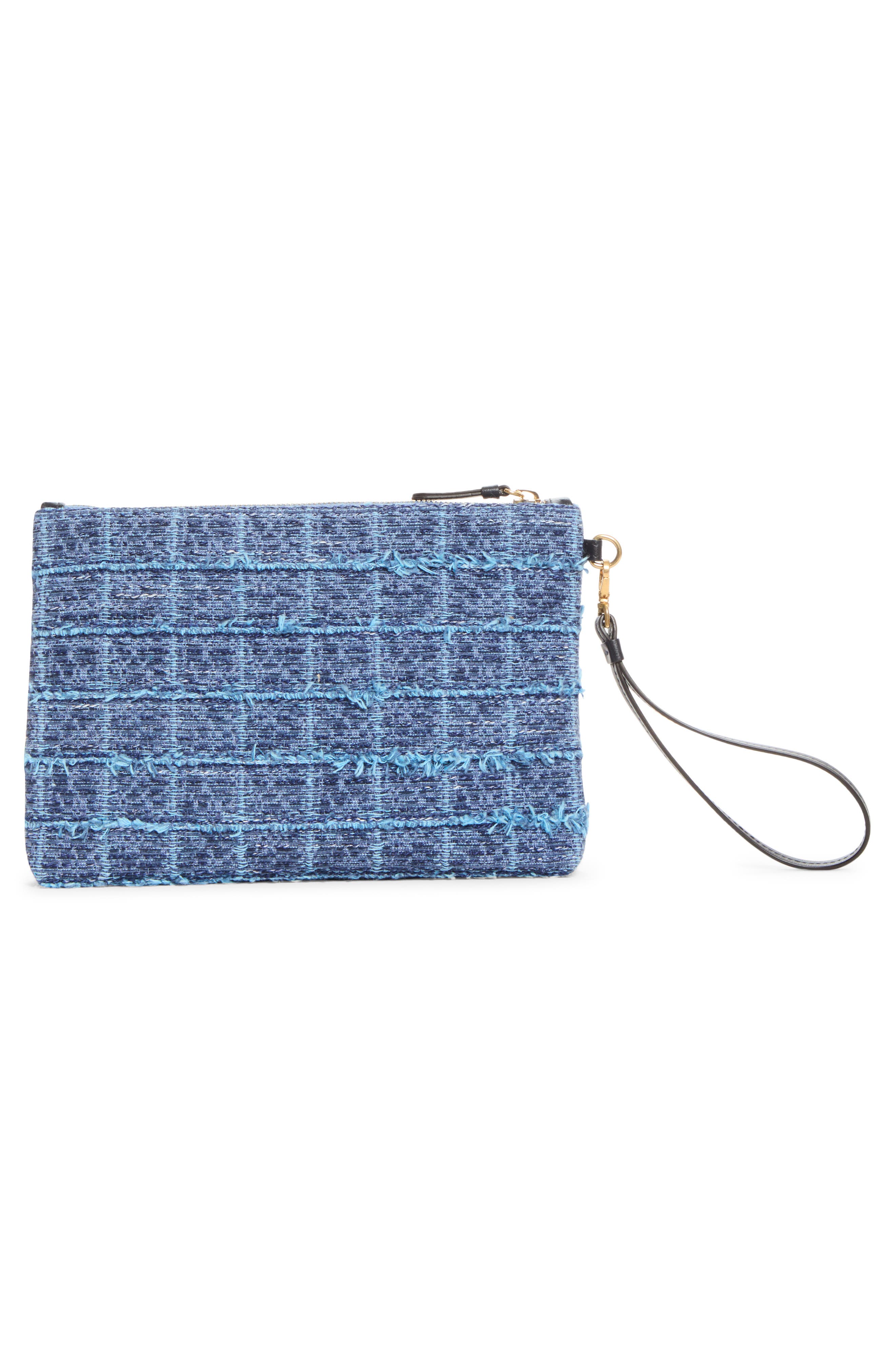 Flat Zip Pouch, Alternate, color, DENIM GRID/ LIGHT GOLD