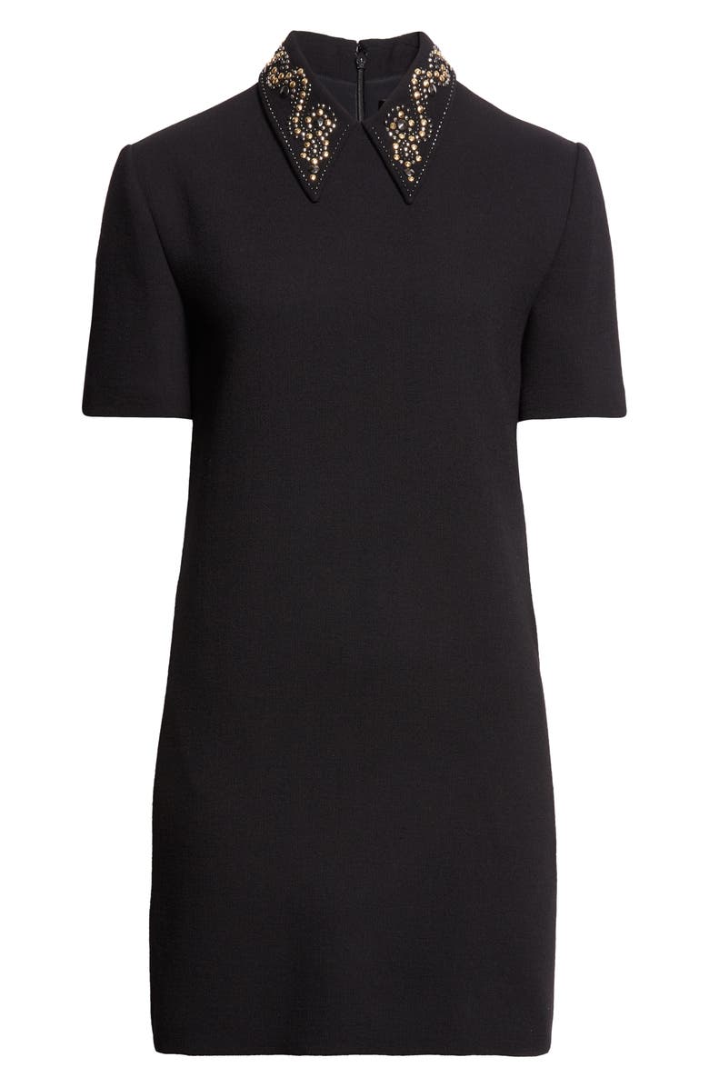 Versace Studded Collar Wool Crepe Minidress, Alternate, color, Black