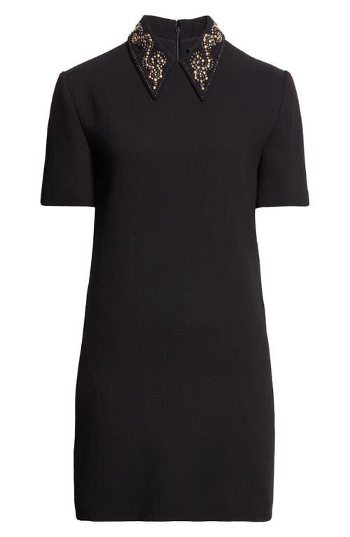 Versace Studded Collar Wool Crepe Minidress In Black
