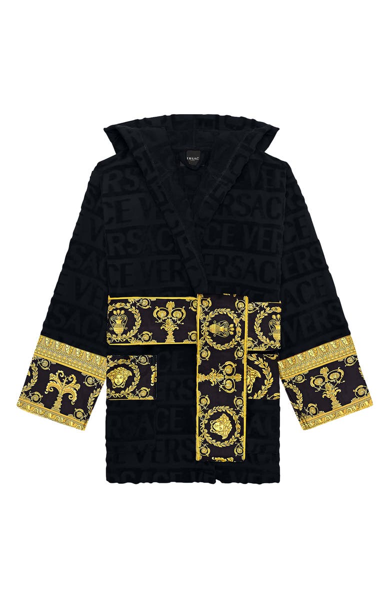 Versace Barocco Hooded Short Bathrobe, Main, color, 