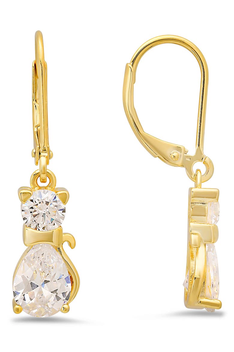 Kitty Cat Drop Earrings, Main, color, GOLD
