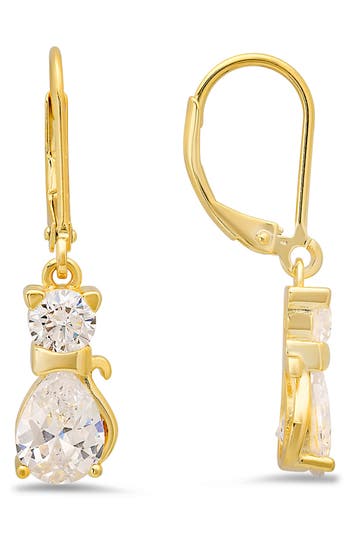Queen Jewels Kitty Cat Drop Earrings In Gold