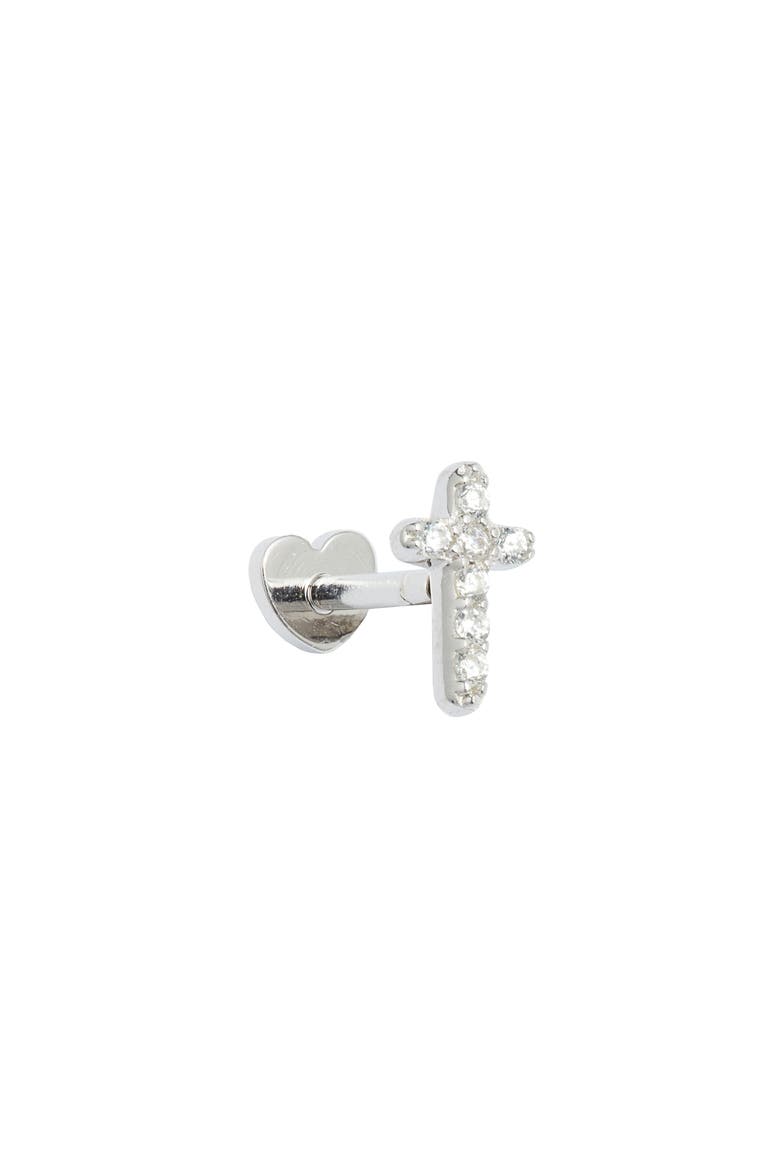 Cubic Zirconia Cross Flat Back Stud Earring, Main, color, SILVER