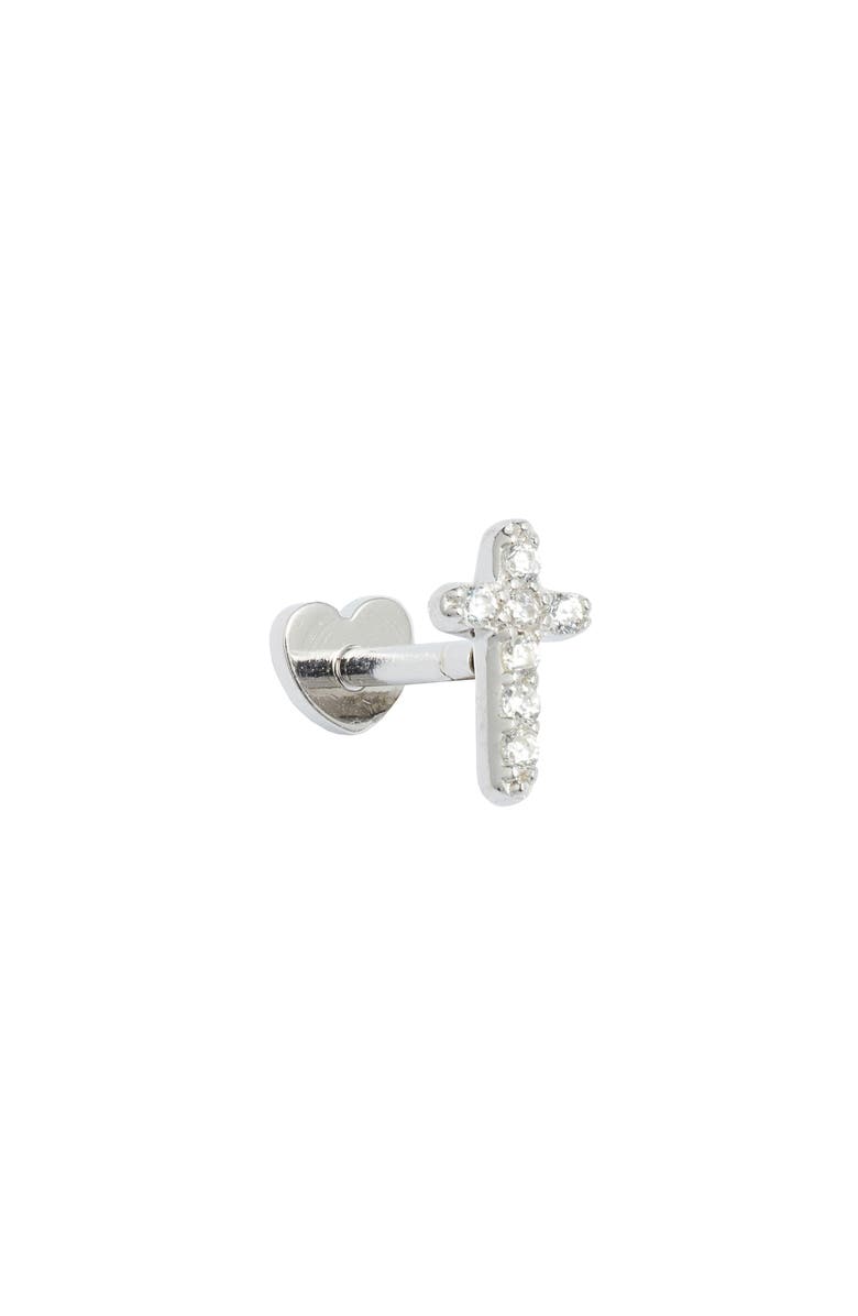 Argento Vivo Sterling Silver Cubic Zirconia Cross Flat Back Stud Earring, Main, color, 