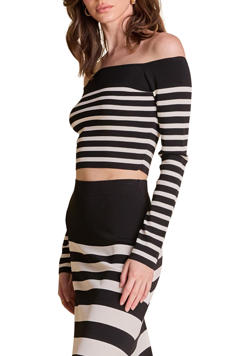 Stripe Off the Shoulder Sweater, Alternate, color, BLACK/ CREAM