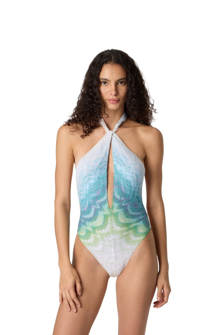 One-piece Swimsuit In Shaded Lamé Viscose With Cut-out Detail, Main, color, Multicoloured