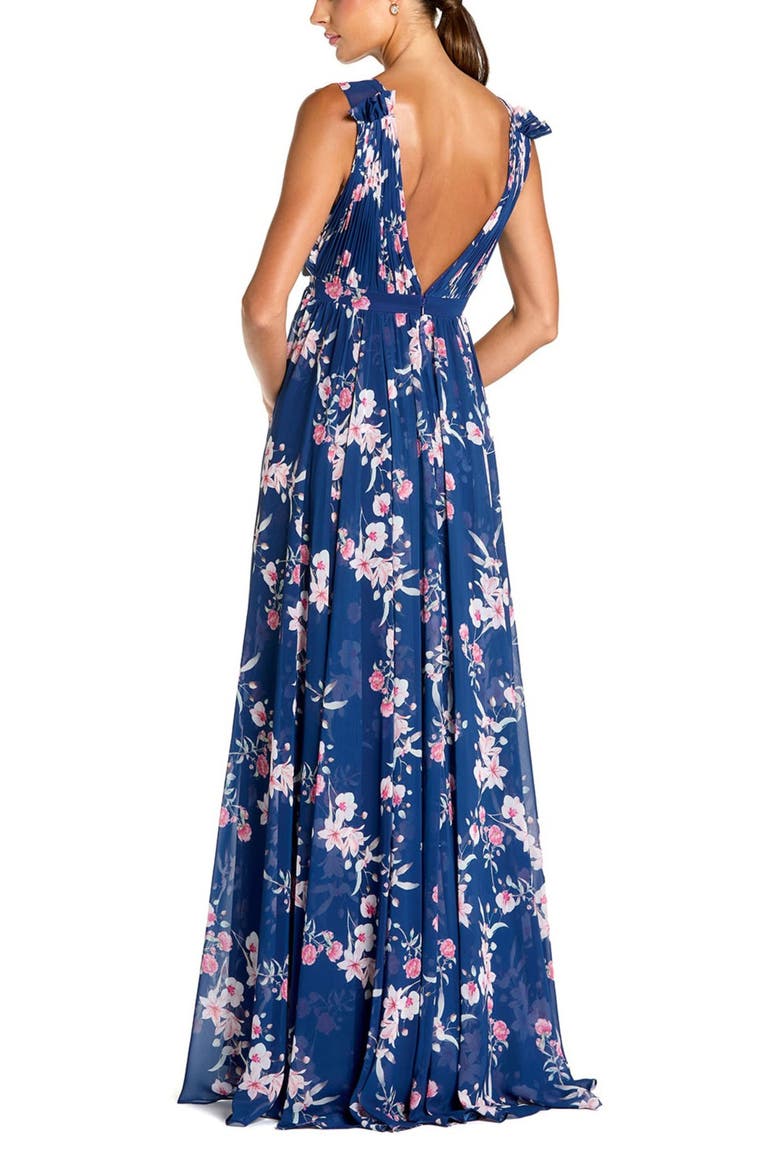Women's Sleeveless Pleated Chiffon V-Neck Gown, Alternate, color, Blue Multi