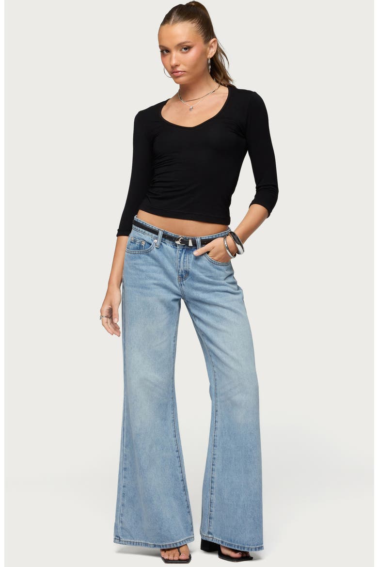 Jamila Three-Quarter Sleeve Jersey Crop Top, Alternate, color, BLACK