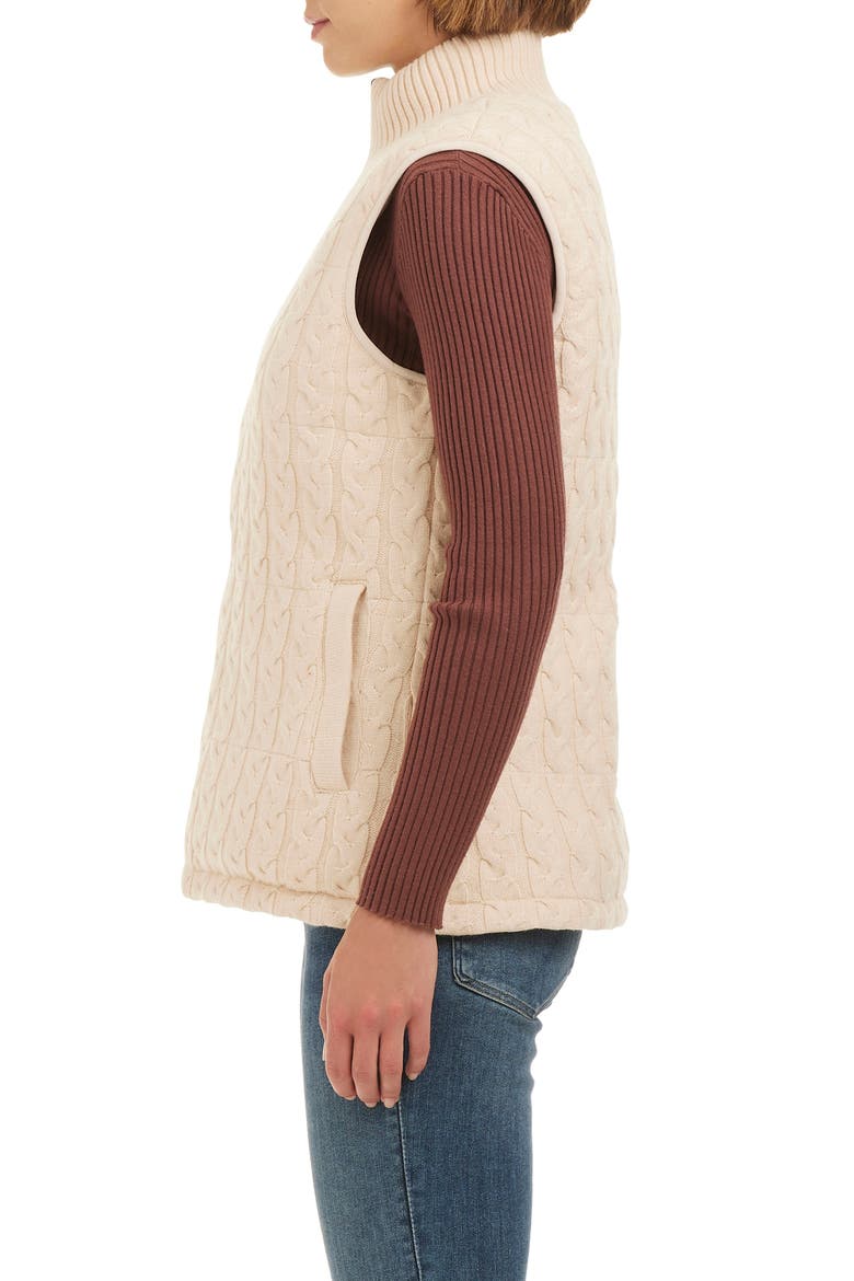 Reversible Zip Cable Stitch & Puffer Vest, Alternate, color, VANILLA LATTE