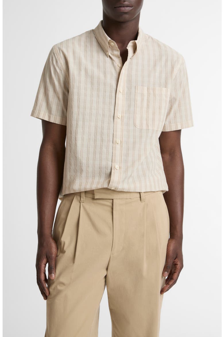 Corbin Stripe Short Sleeve Button-Down Shirt, Main, color, MINERAL/ TEAK