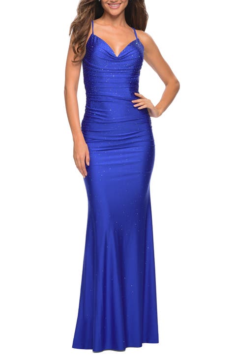 Embellished Strappy Back Trumpet Gown