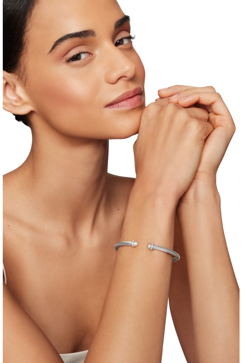 Cable Classic Bracelet with Semiprecious Stones & Diamonds, 4mm, Alternate, color, SILVER PAVE