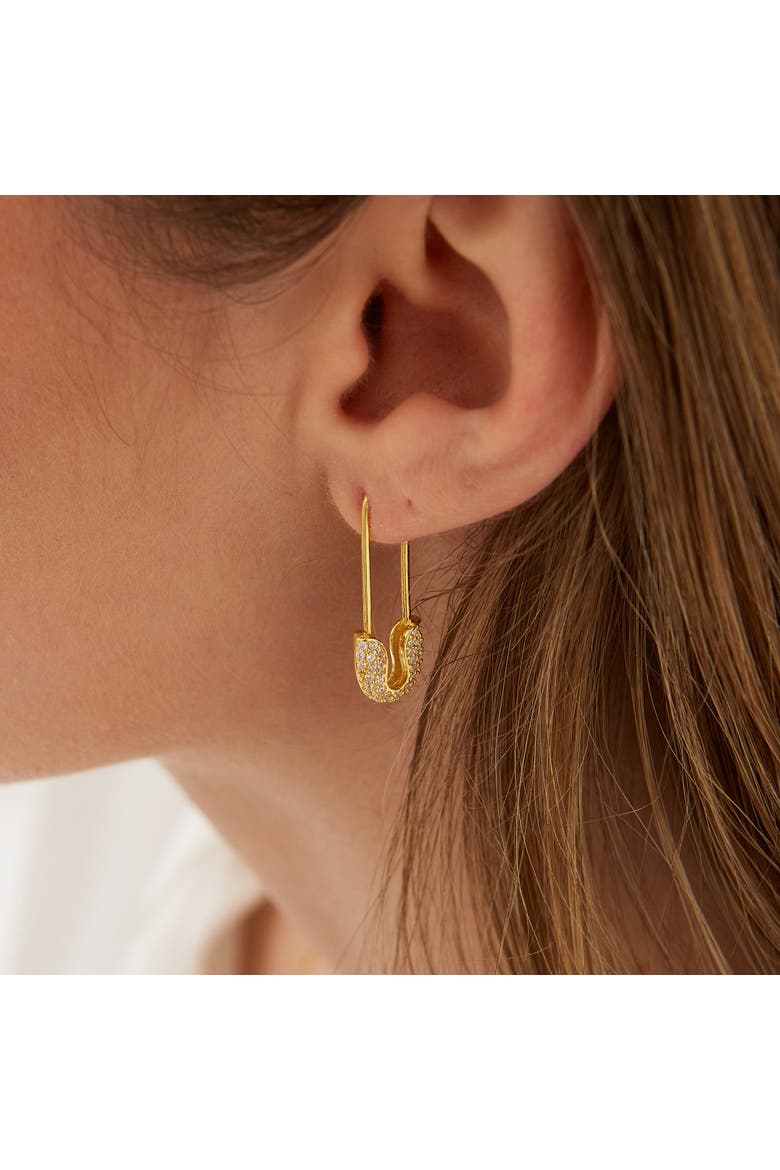 Pave Safety Pin Earring Jewelled Sterling Silver, Alternate, color, Gold