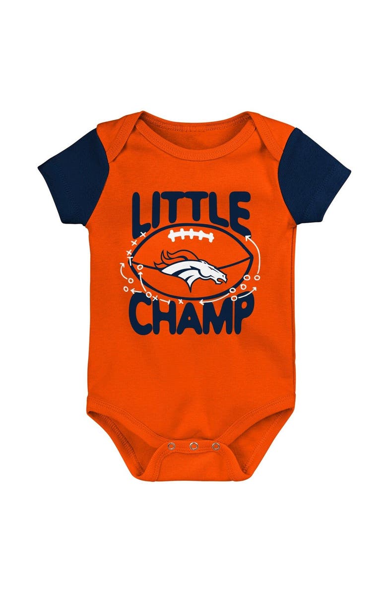 Outerstuff Newborn & Infant Orange/Navy Denver Broncos Little Champ Three-Piece Bodysuit Bib & Booties Set, Alternate, color,