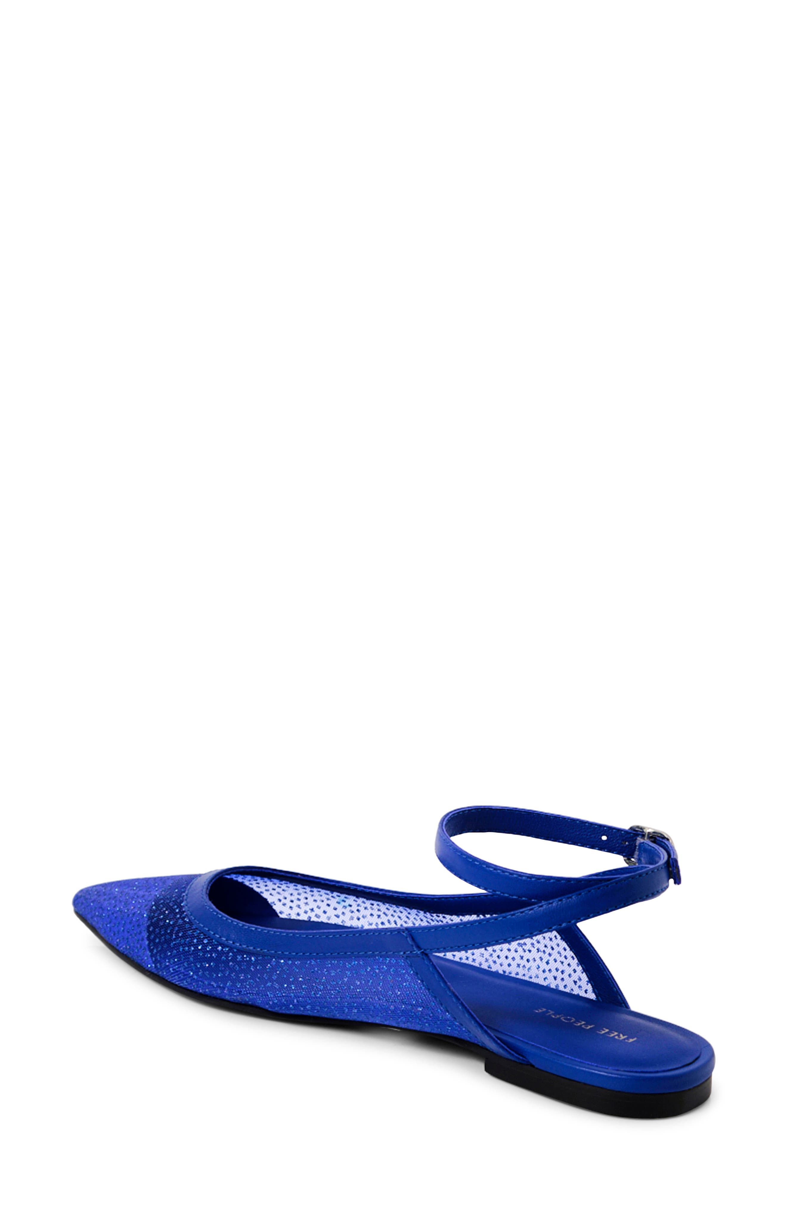 Free People Jules Glitter Mesh Pointed Toe Ankle Strap Flat, Alternate, color, Bright Navy