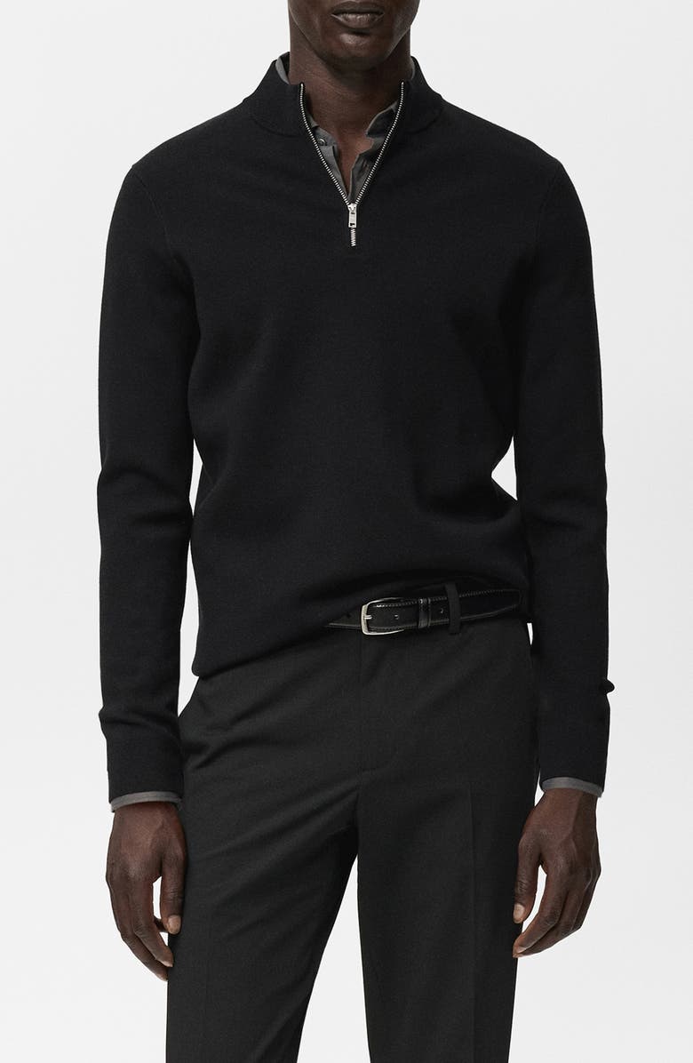 MANGO Quarter Zip Sweater, Main, color, Black