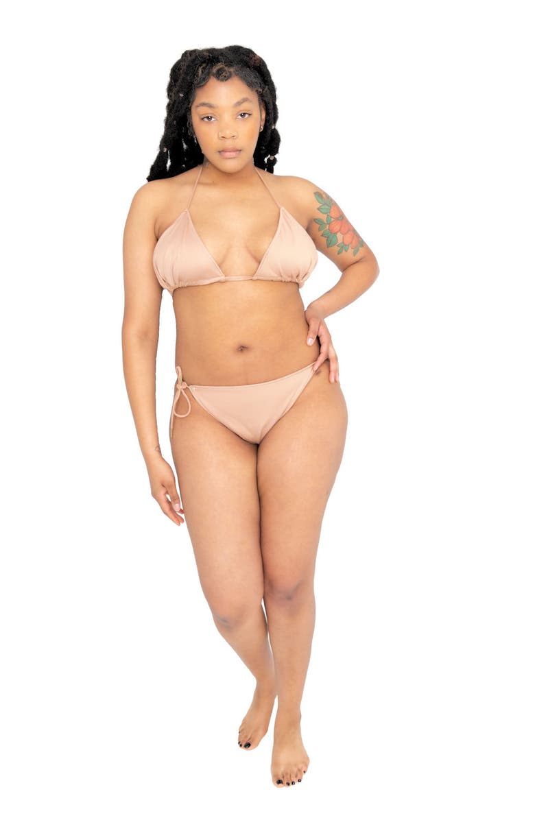 Dai Moda Women's Frenchie Nude Two Piece Tri String Bikini, Alternate, color, Nude