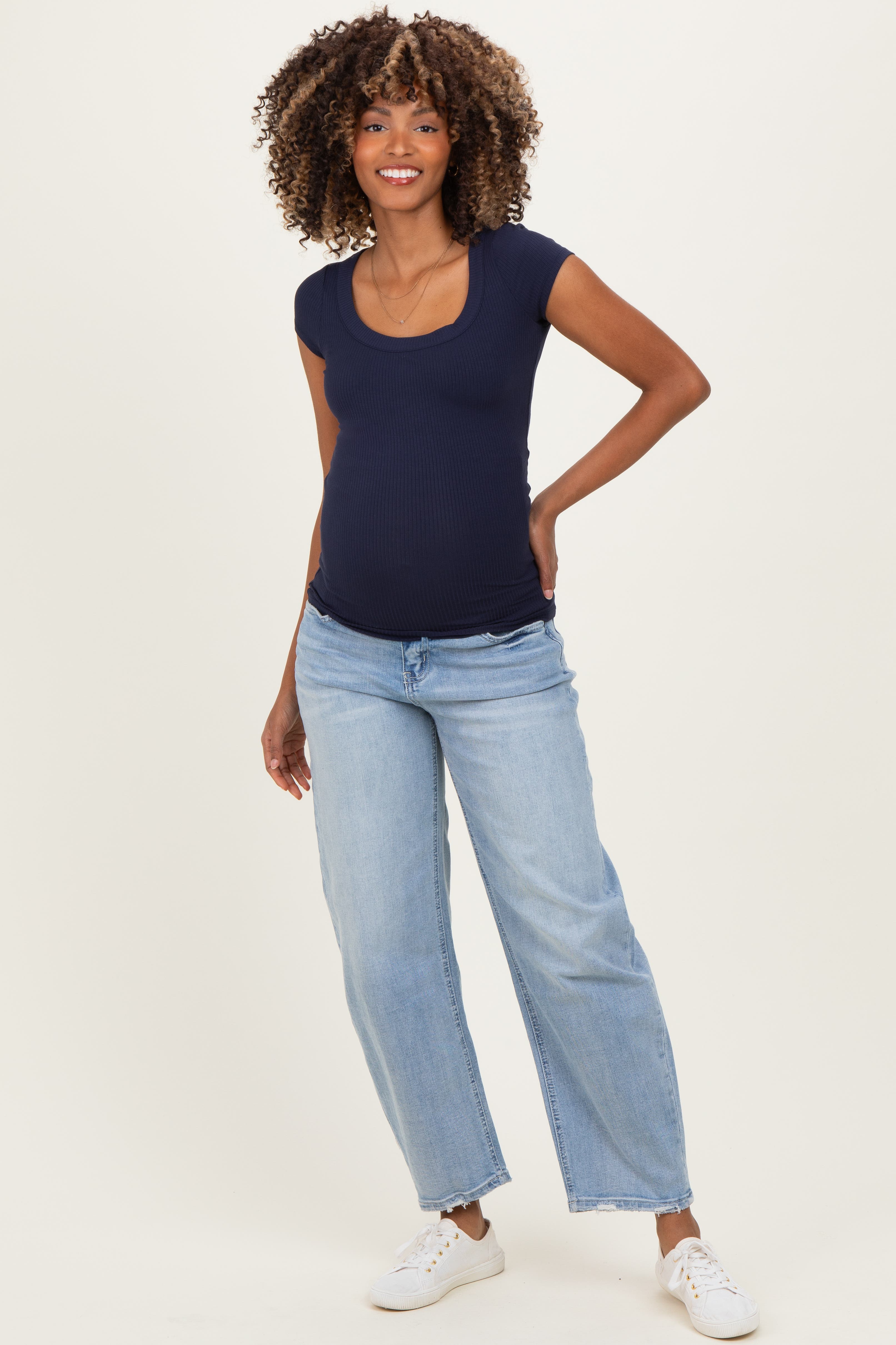 Distressed Barrel Leg Maternity Jeans - image 2