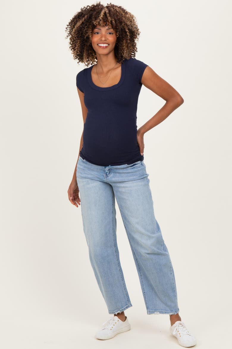 Distressed Barrel Leg Maternity Jeans, Alternate, color, Light Blue