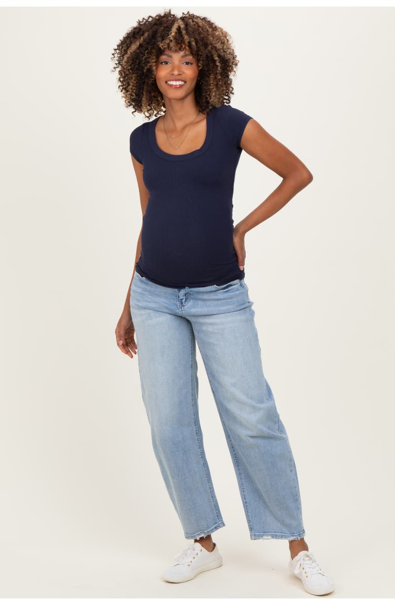 PinkBlush Distressed Barrel Leg Maternity Jeans, Alternate, color, Light Blue