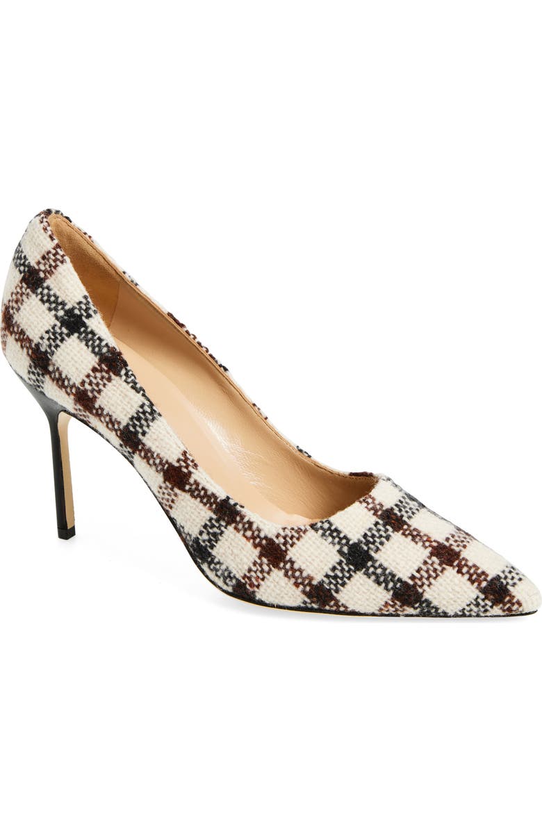 Manolo Blahnik BB Pointed Toe Tweed Pump, Main, color, Light Beige/ Black