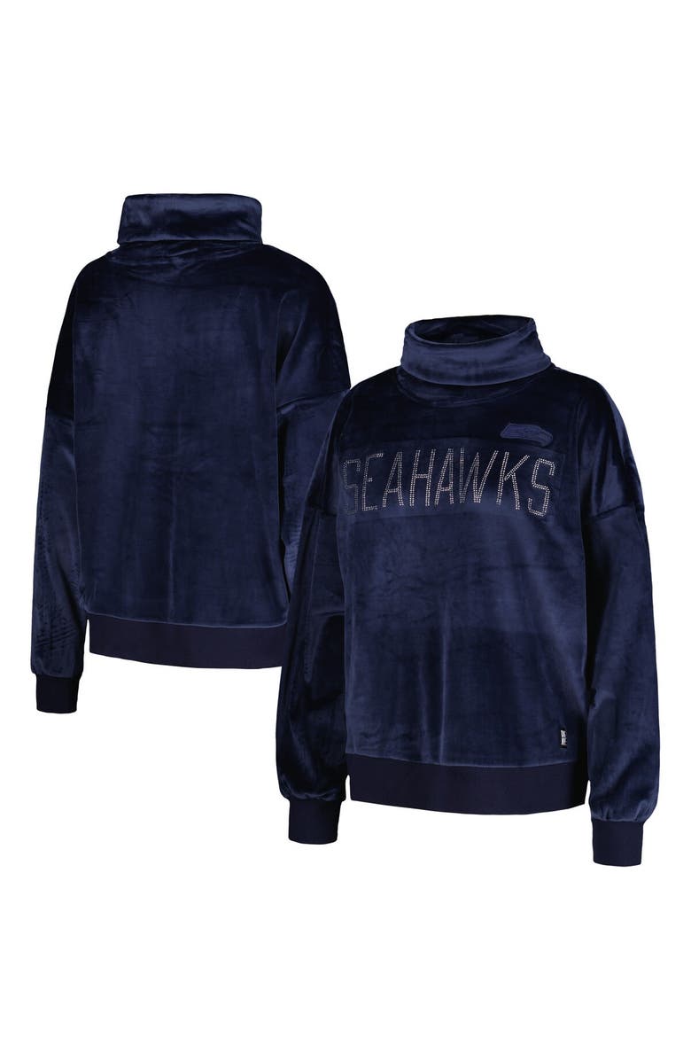 DKNY SPORT Women's DKNY Sport College Navy Seattle Seahawks Deliliah Rhinestone Funnel Neck Pullover Sweatshirt, Alternate, color, 