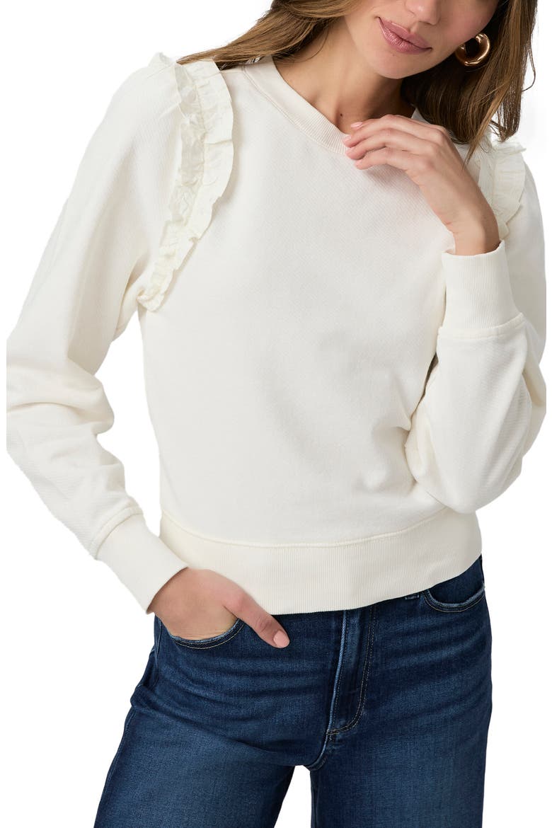 Alfirs Ruffle Accent Cotton Sweatshirt, Main, color, IVORY