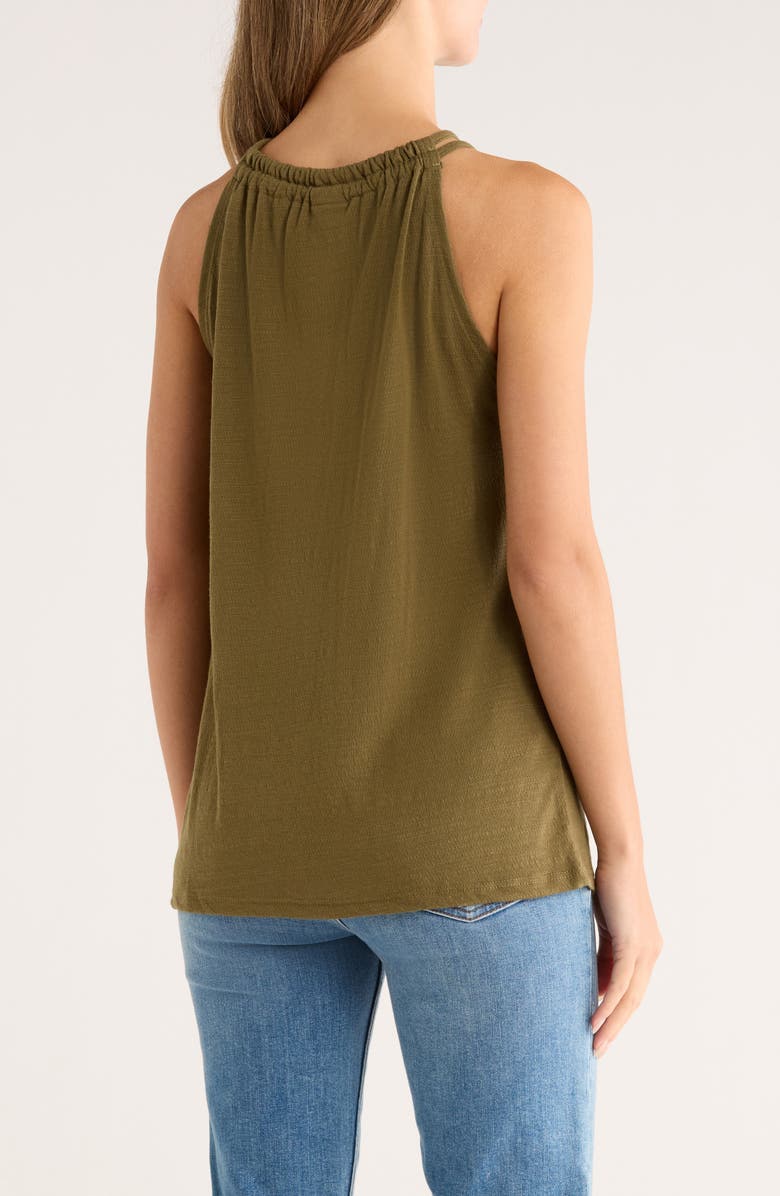 Bobeau Shirred Neck Halter Top, Alternate, color, Olive Green
