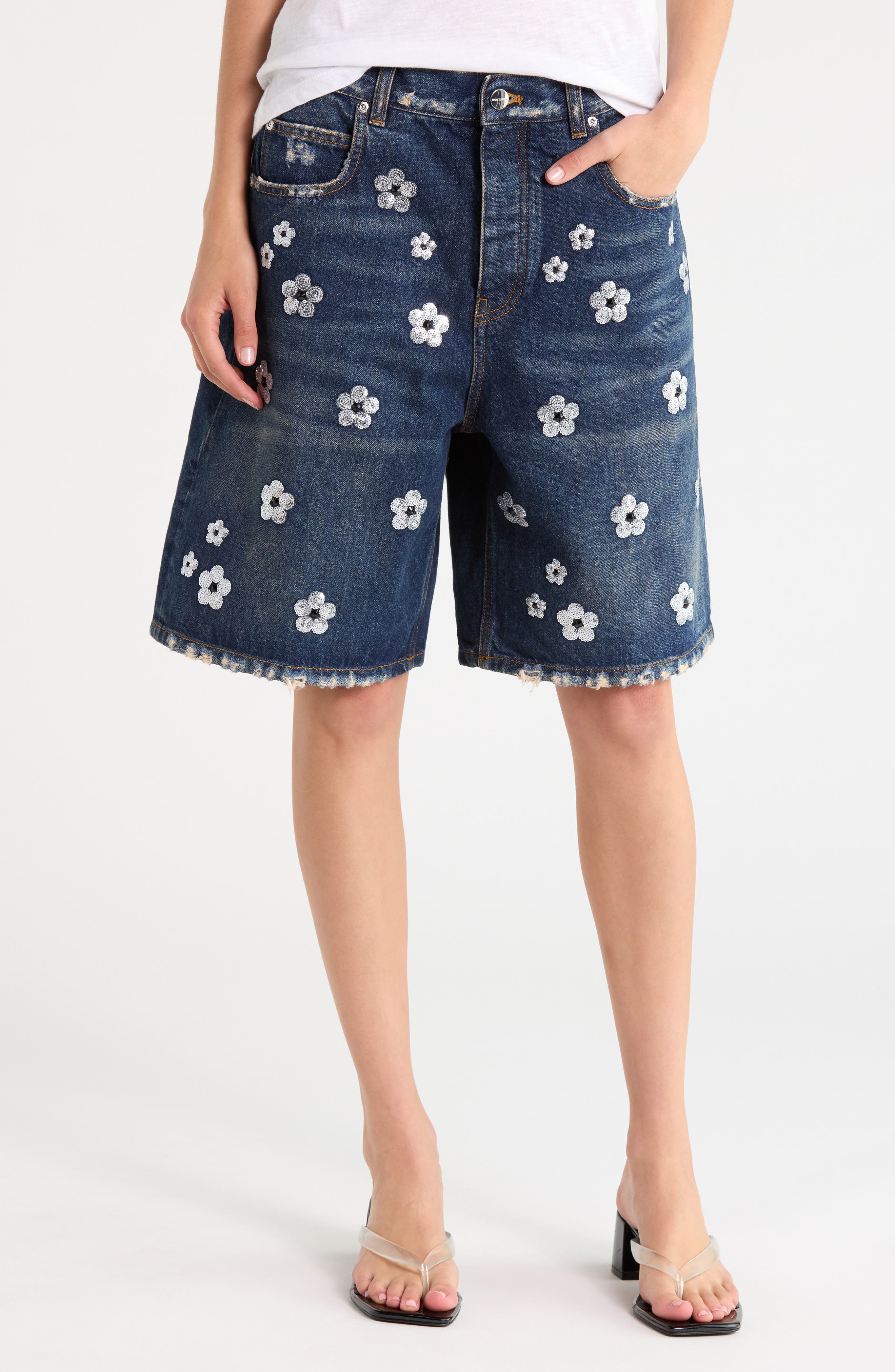 Sequin Daisy Wide Leg Shorts
