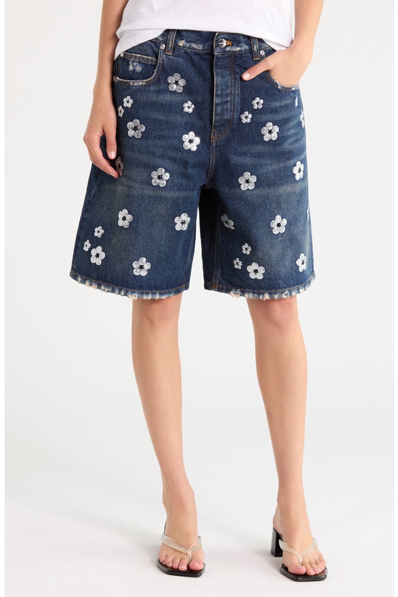 Sequin Daisy Wide Leg Shorts, Main, color, VINTAGE INDIGO