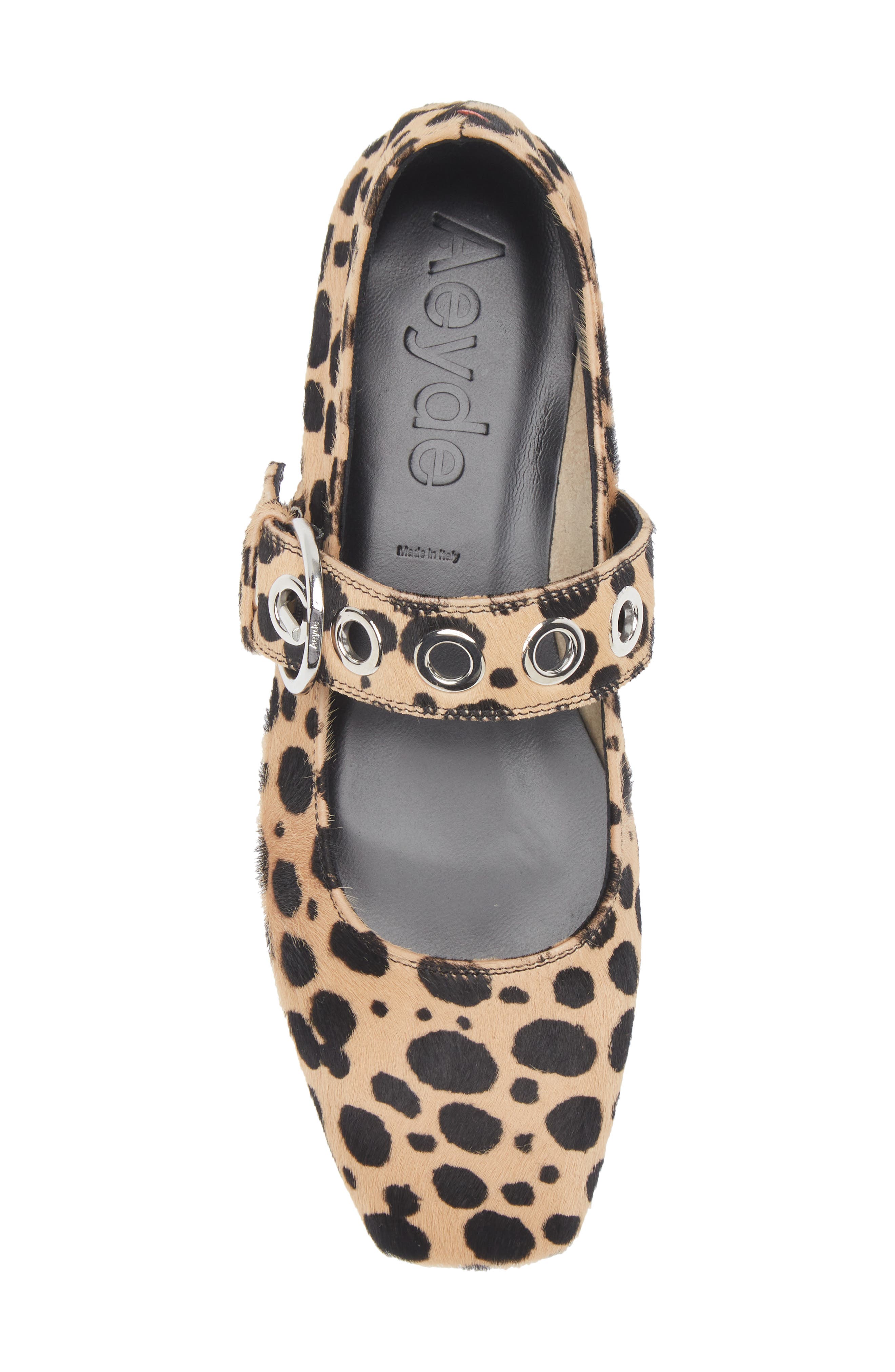 aeyde Uma Genuine Calf Hair Mary Jane Flat, Alternate, color, Beige/ Black