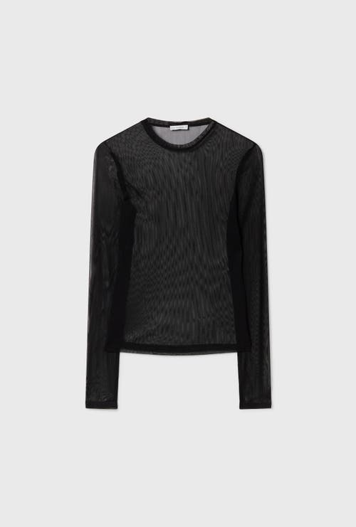 Silk Laundry Mesh Long Sleeve Top In Black