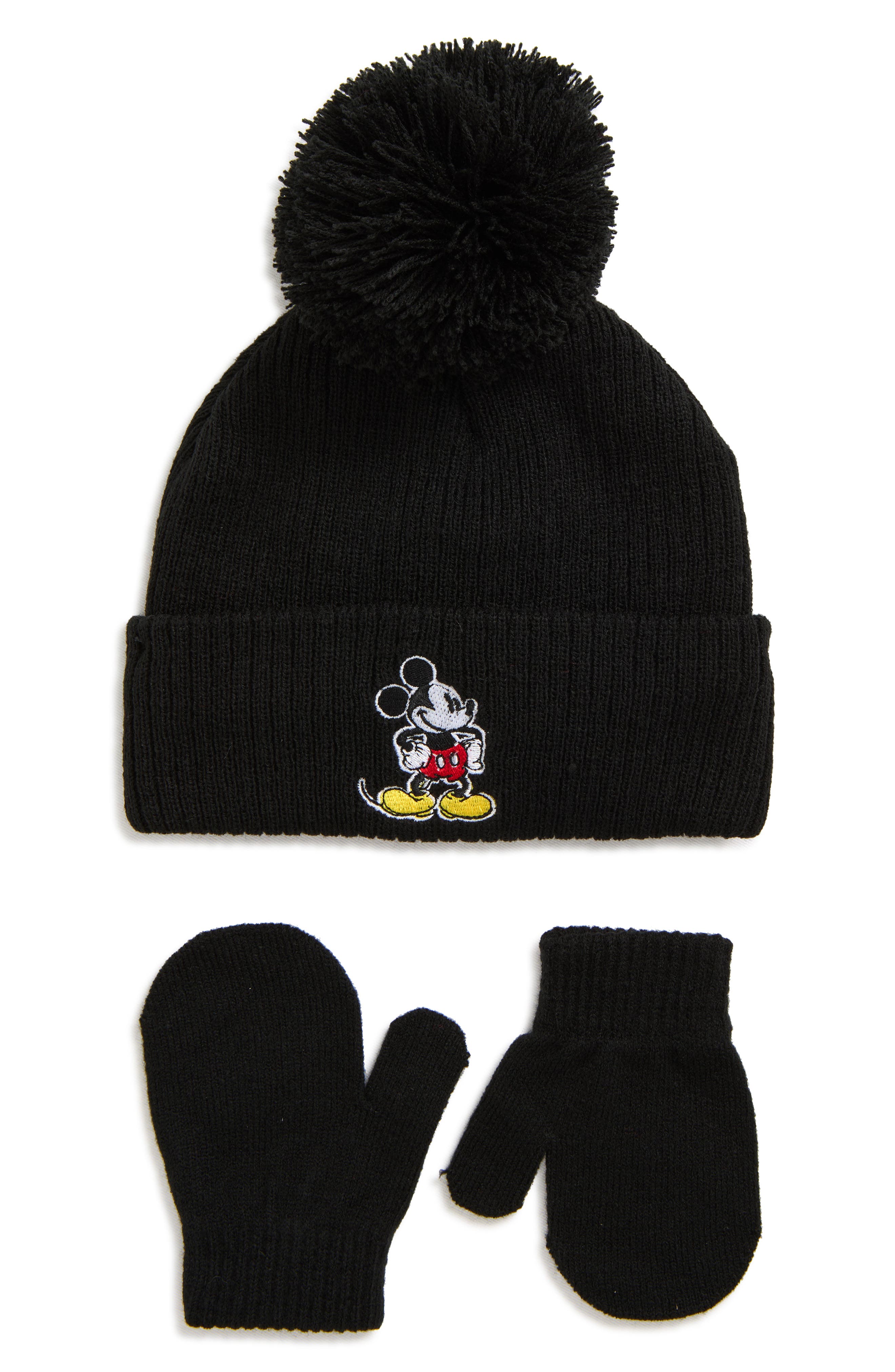 Kids' Mickey Mouse Pom Beanie & Mittens Set