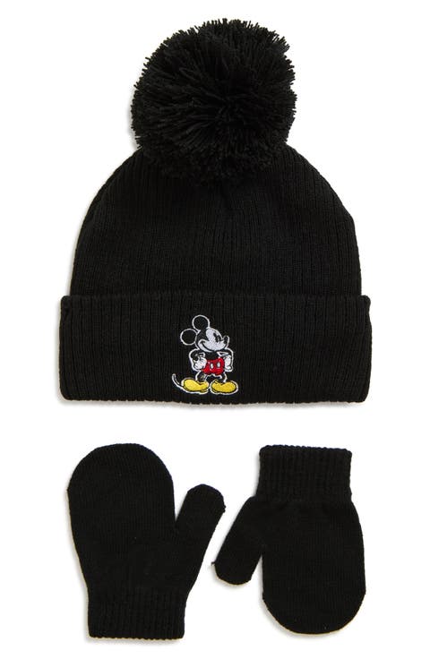 Kids' Mickey Mouse Pom Beanie & Mittens Set