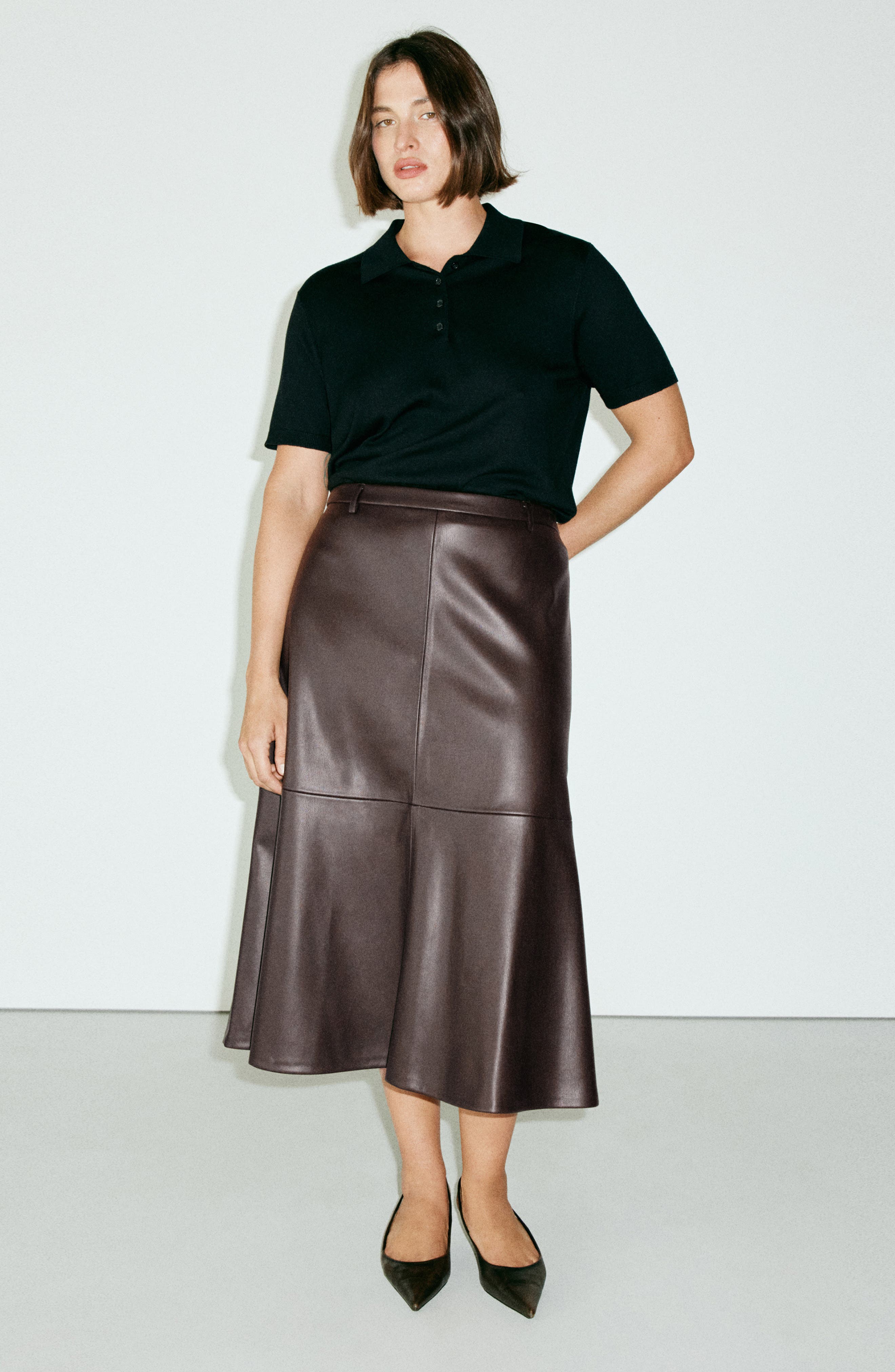 MANGO Paris Leather Midi Skirt (Women) | Nordstrom