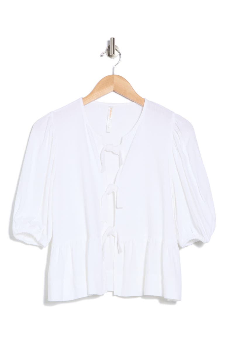Tie Front Peplum Top, Alternate, color, WHITE