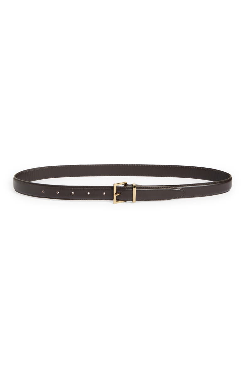 The Square Buckle Leather Belt, Main, color, DARK BROWN