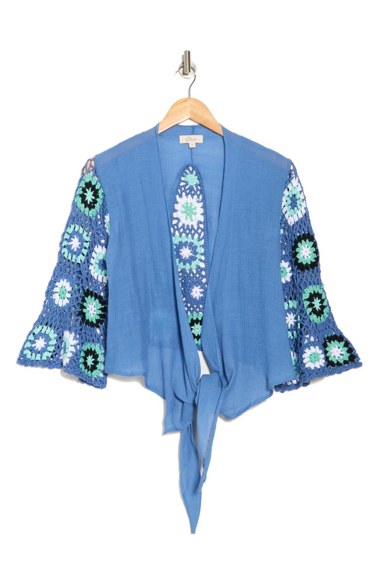 Elan Crochet Trim Crop Cover-Up Top, Alternate, color, Blue Multi