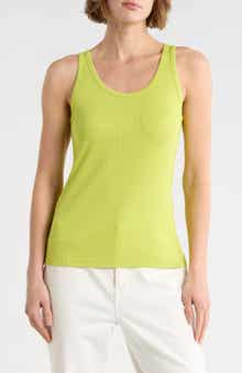 Eileen Fisher Slim Fit Scoop Neck Stretch Cotton Tank