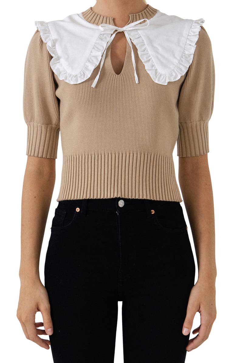 English Factory Ruffle Collar Sweater, Alternate, color, 