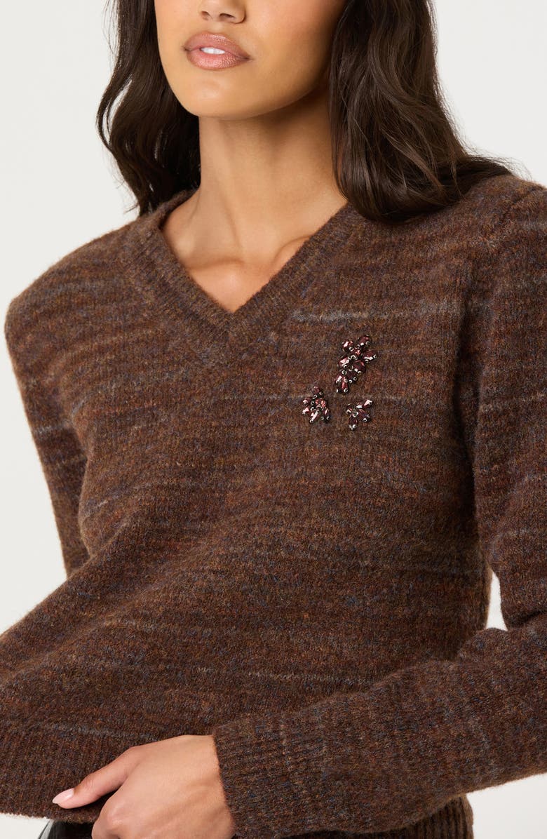 ASTR the Label Dasia Embellished V-Neck Sweater, Alternate, color, Brown