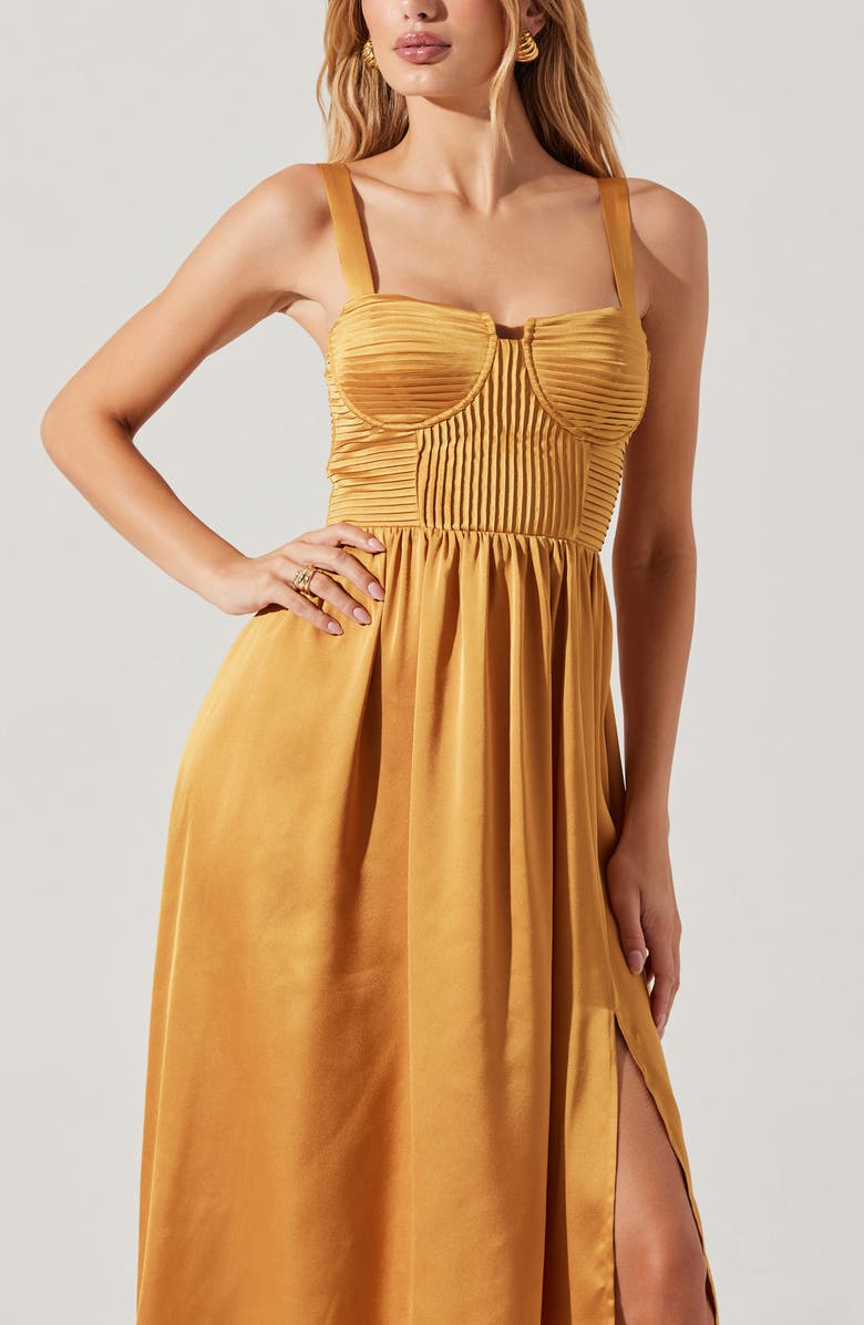ASTR the Label Pleated Bustier Midi Dress, Alternate, color, Gold