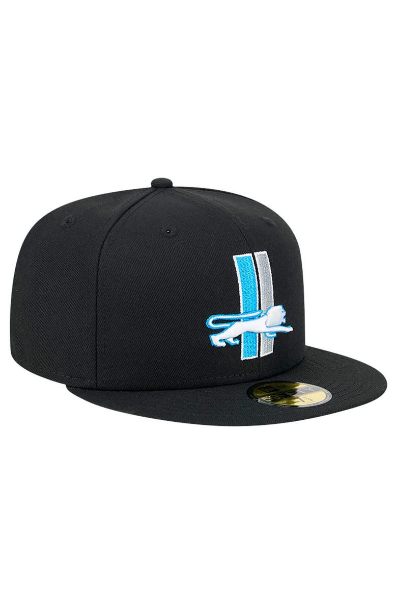 New Era Men's New Era Black Detroit Lions Omaha Throwback 59FIFTY Fitted Hat, Alternate, color, Black