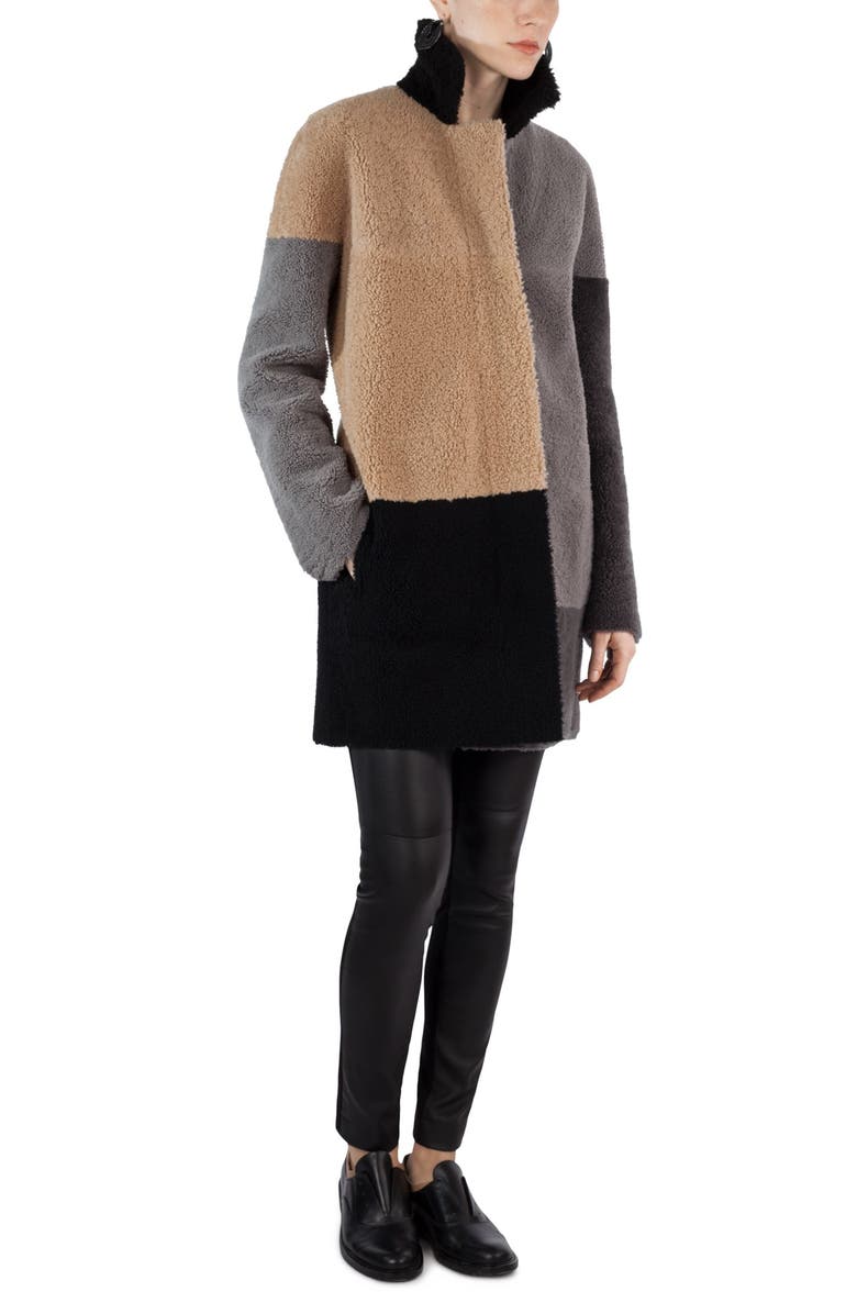 Akris punto Colorblock Reversible Genuine Shearling Coat, Main, color, 