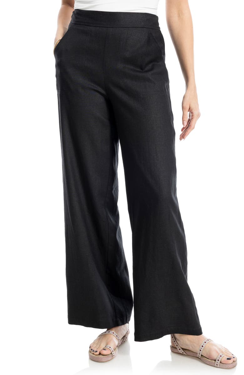MAX STUDIO Stripe High Waist Linen & Cotton Pants, Main, color, Blck5545-Black