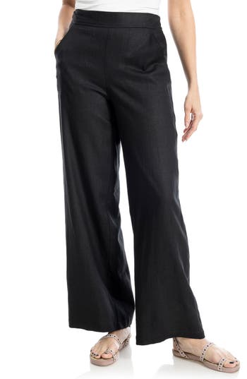 Max Studio Stripe High Waist Linen & Cotton Pants In Black