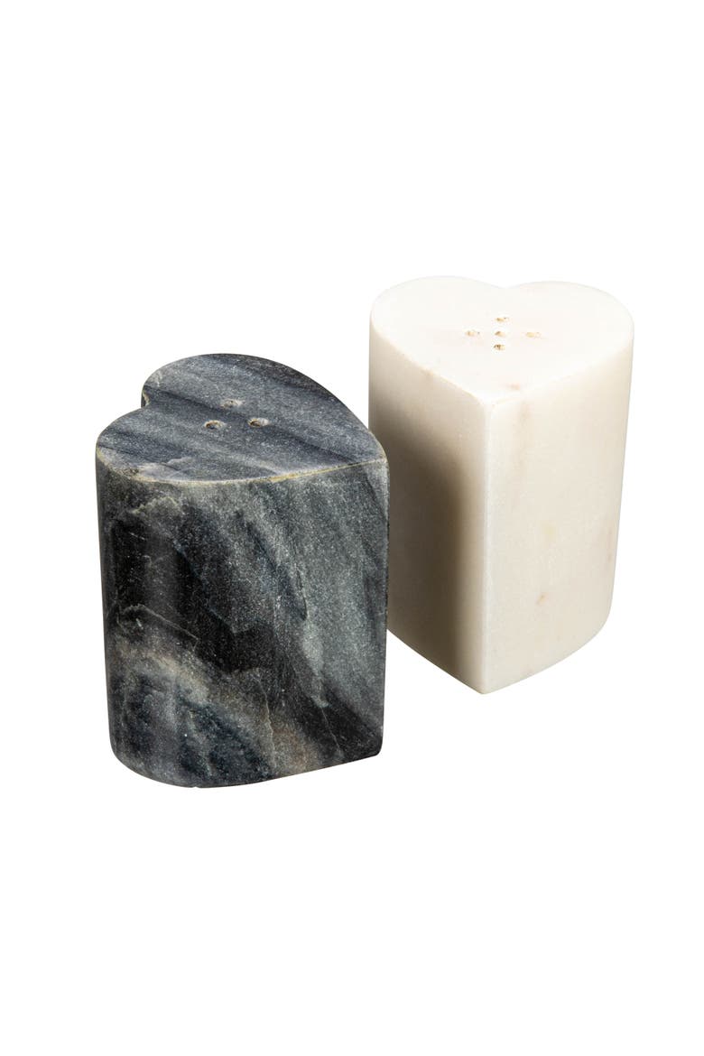 Heart-Shaped Marble Salt and Pepper Shakers, Set of 2, Grey and White, Main, color, Grey