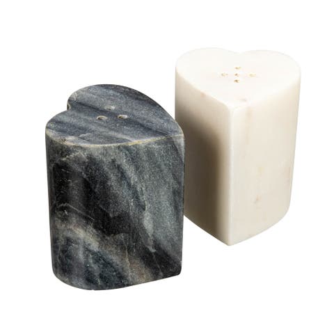 Heart-Shaped Marble Salt and Pepper Shakers, Set of 2, Grey and White