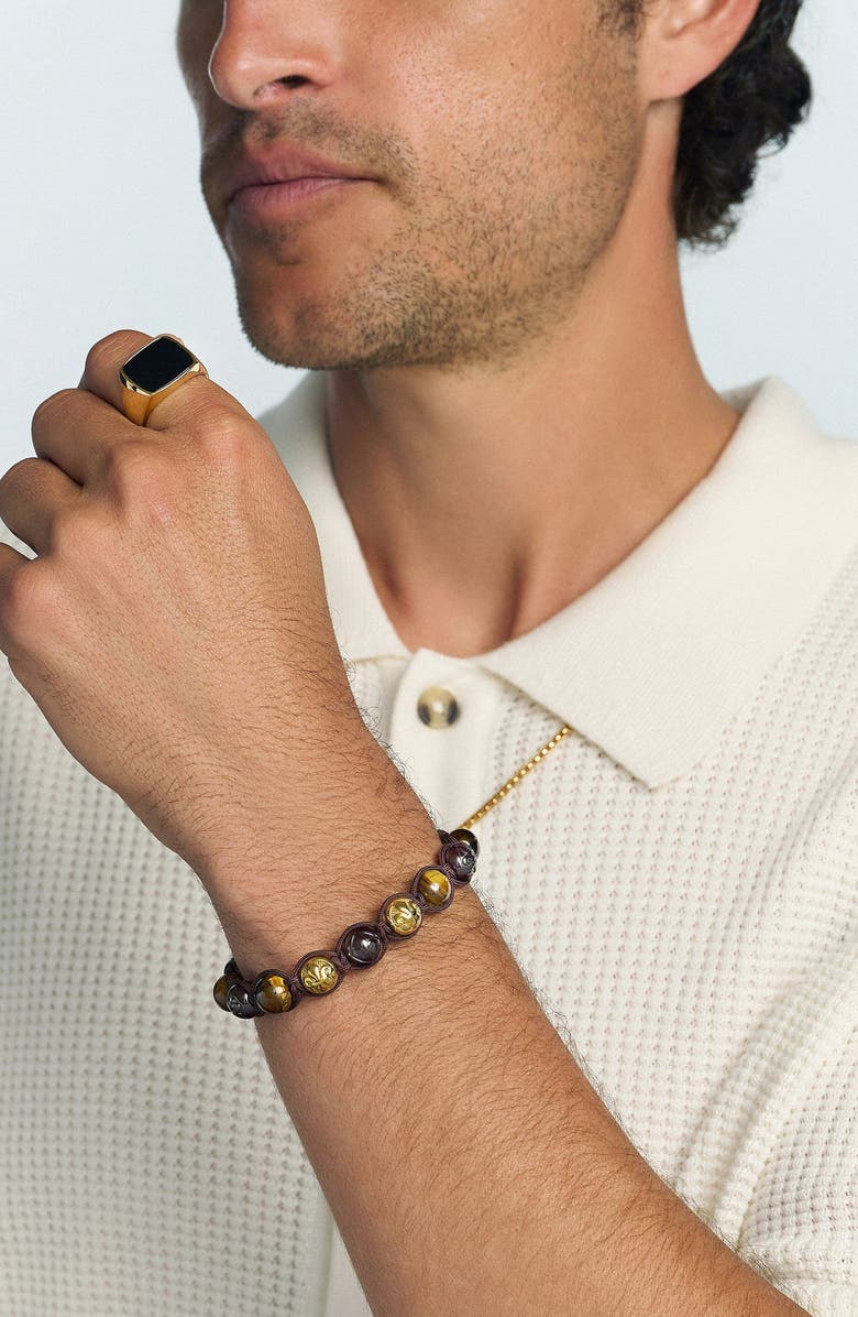 Nialaya Beaded Ceramic Tiger Eye and Gold Bracelet, Alternate, color, Burgundy / Gold