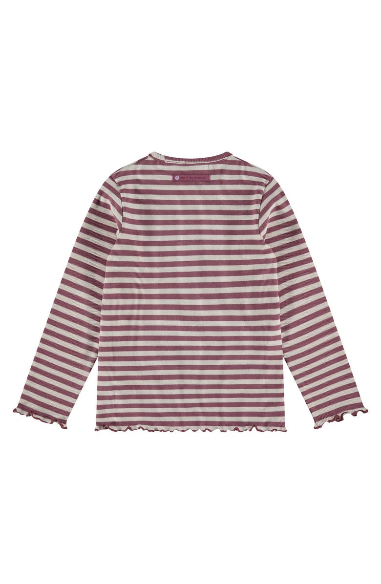 Stains and Stories by Babyface Lettuce Edge Ribbed Striped Long Sleeve Shirt, Alternate, color, Burgundy